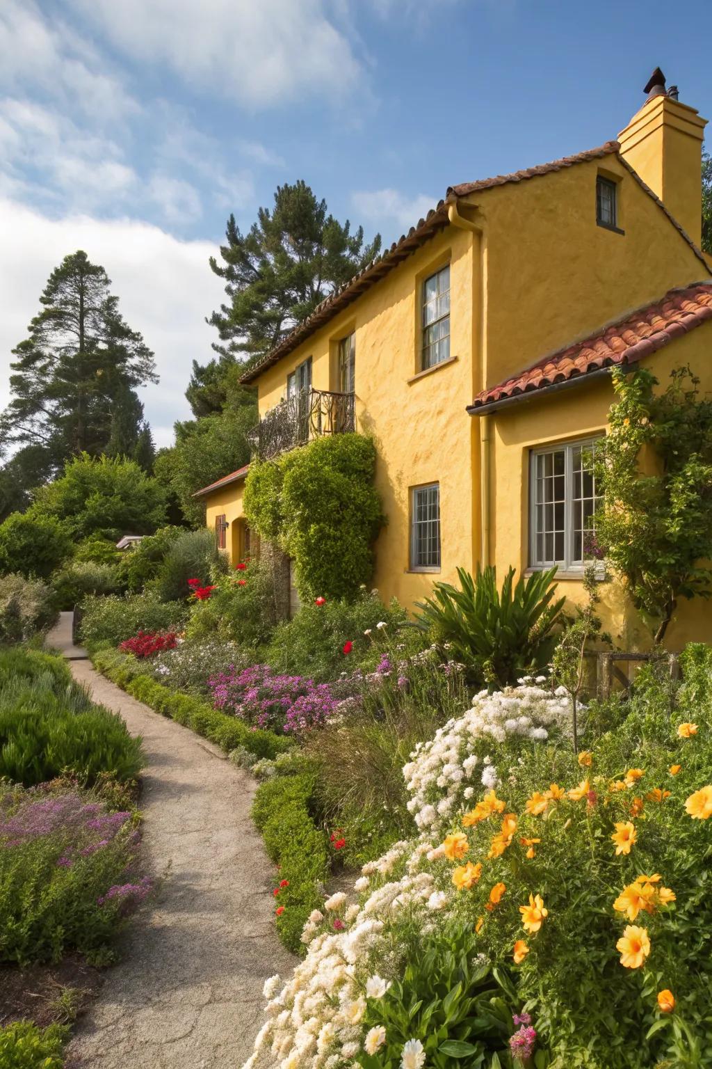 Yellow stucco brings a joyful and welcoming atmosphere.