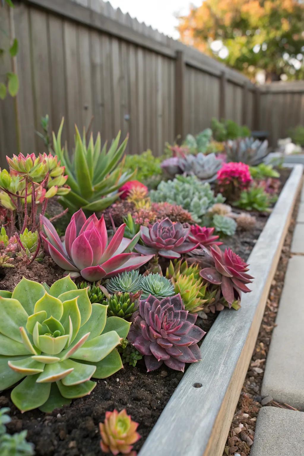 Vibrant colors create a lively succulent display