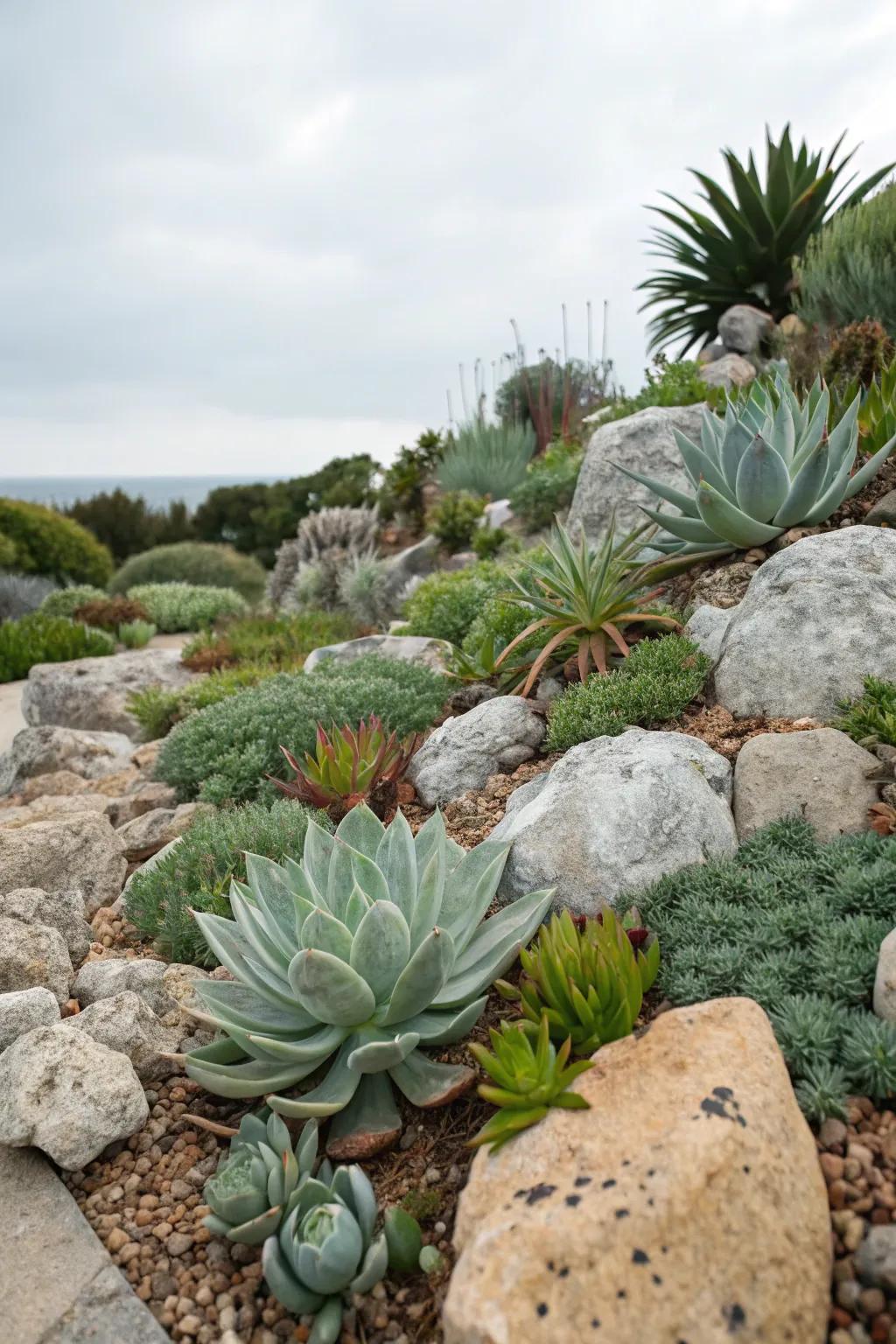 A monochrome palette offers a tranquil garden ambiance.