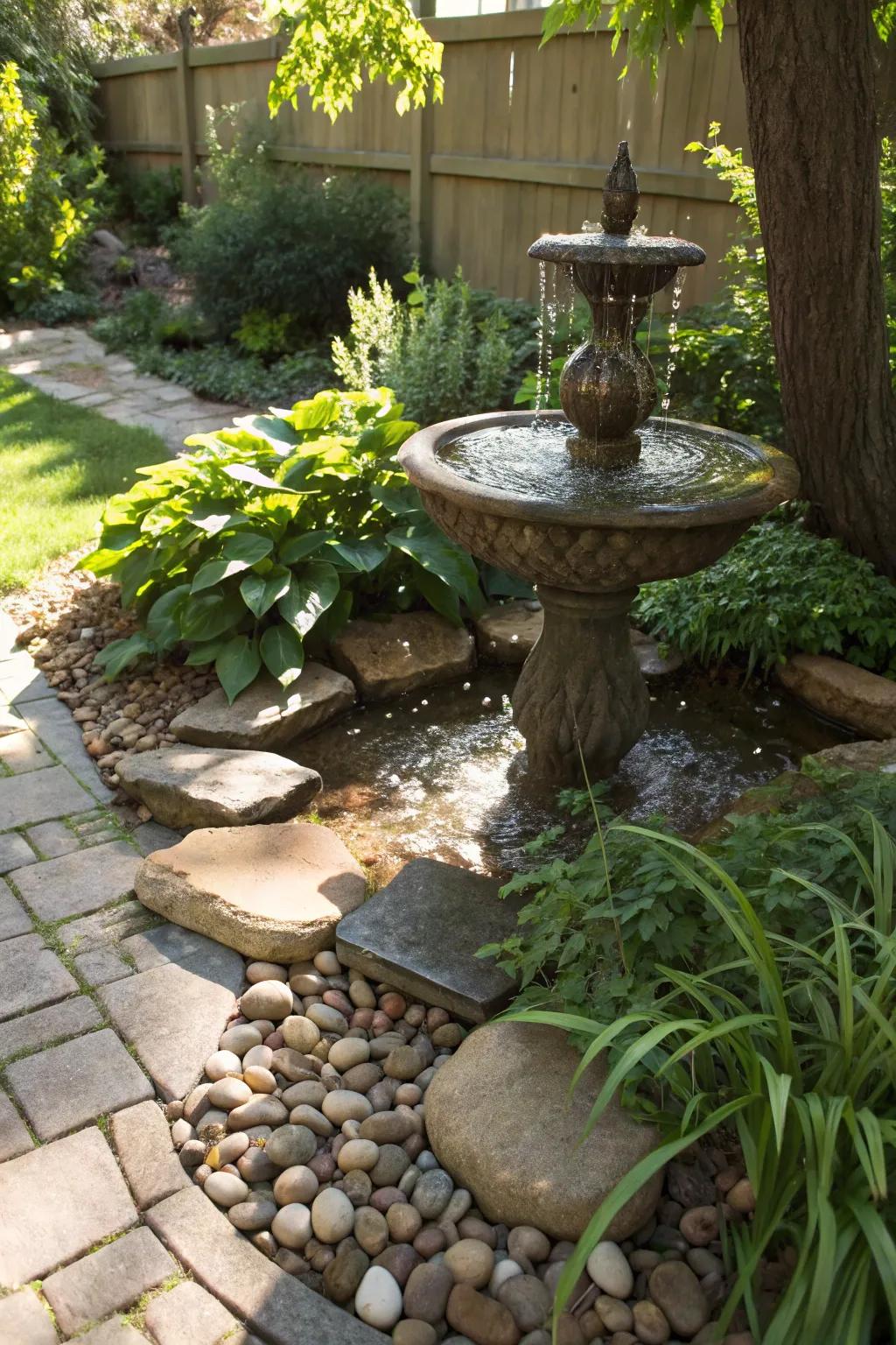 Introduce tranquility to your garden with a soothing water feature.