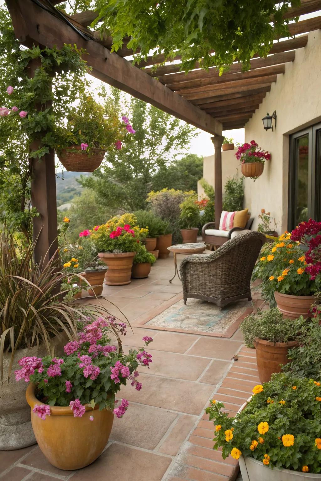 Enhance your patio with lush greenery and vibrant flowers.