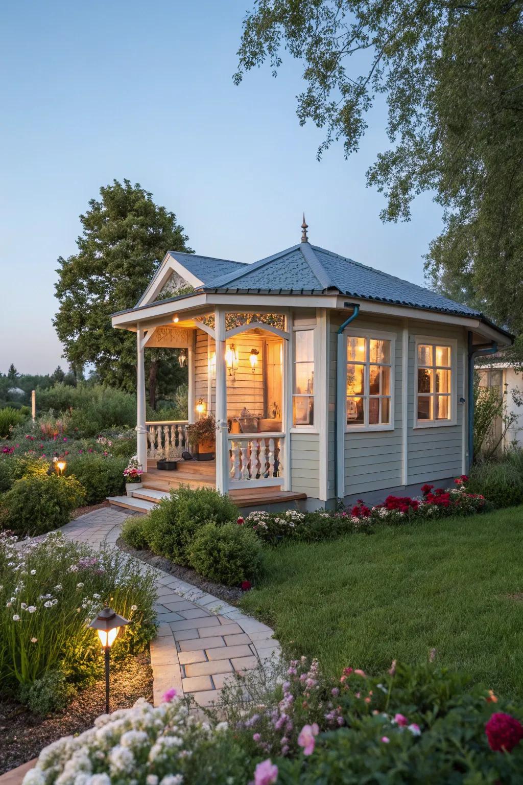 A summerhouse with a visually appealing exterior design.