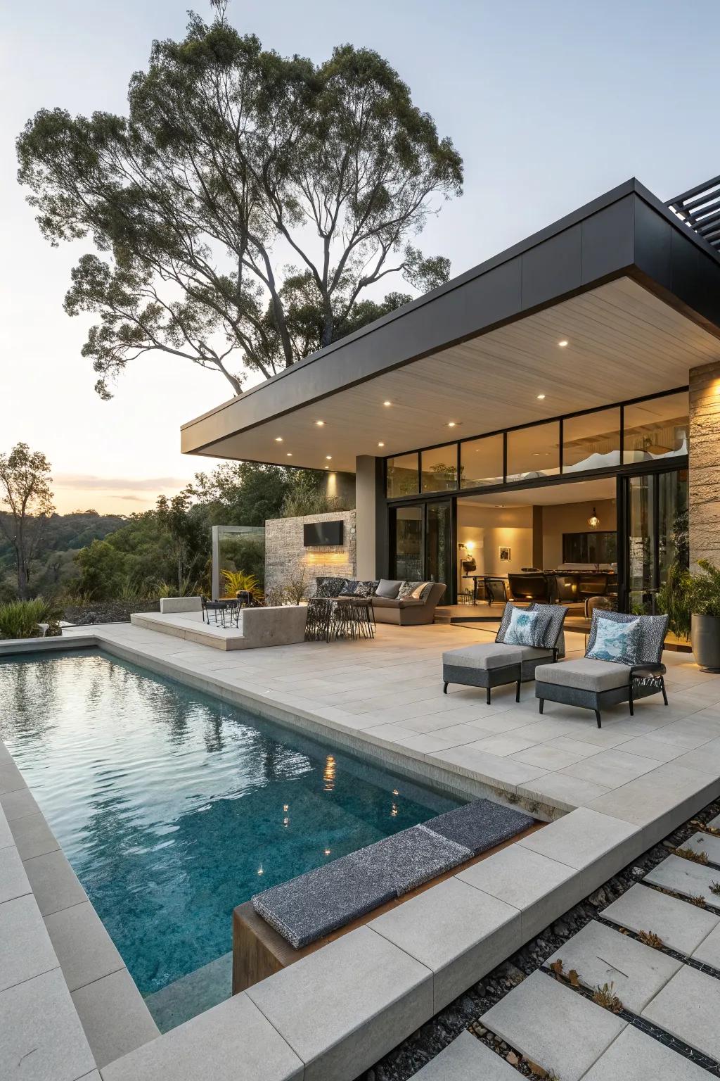 Cantilevered coping creates a sleek, floating effect.
