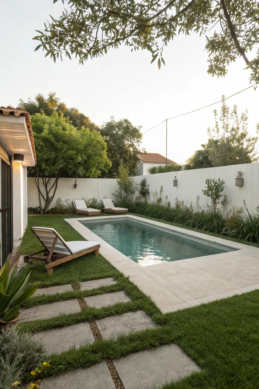 Minimalist landscaping enhances the elegance of this small pool area.