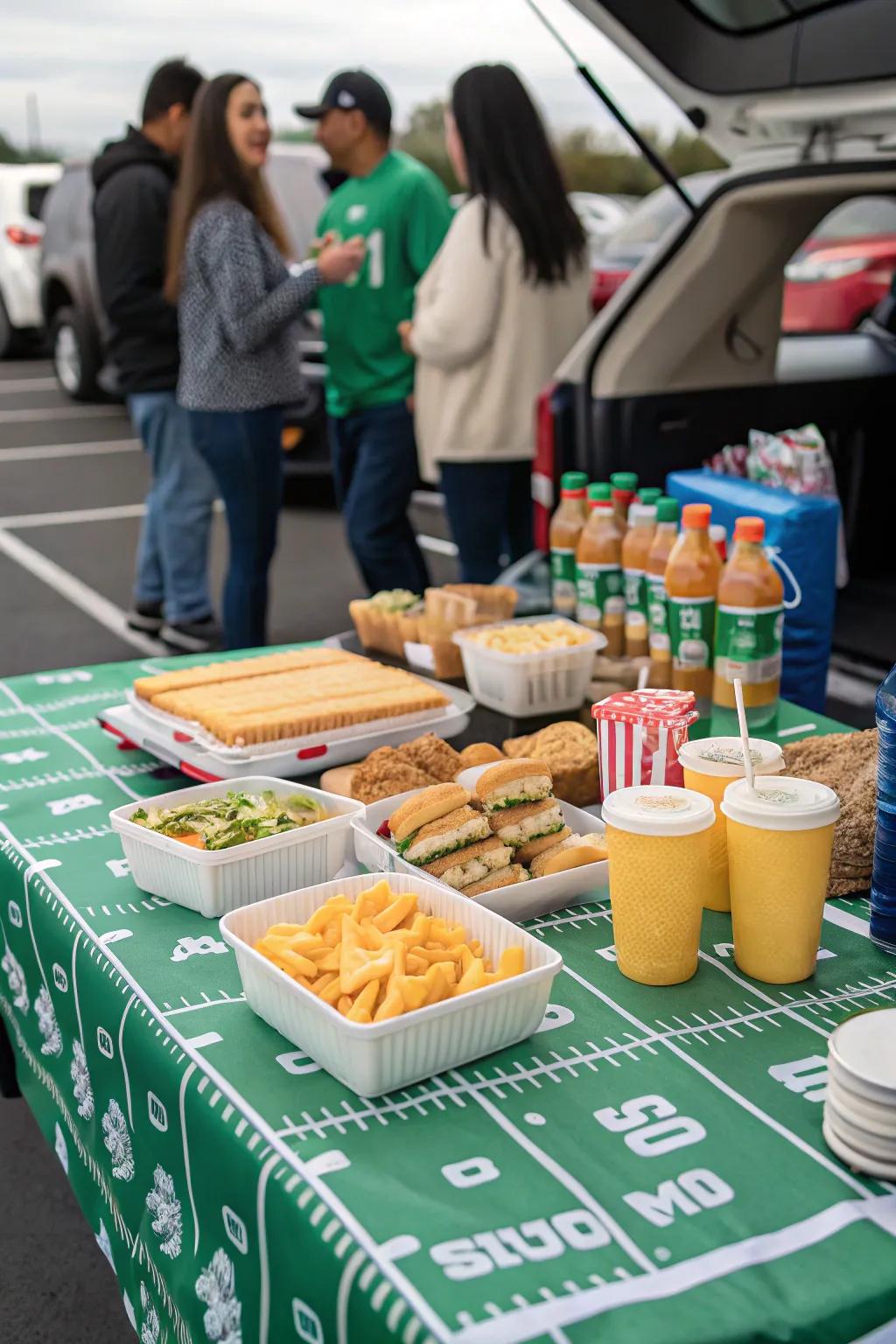 Bring the game to the table with a football field-themed tablecloth.