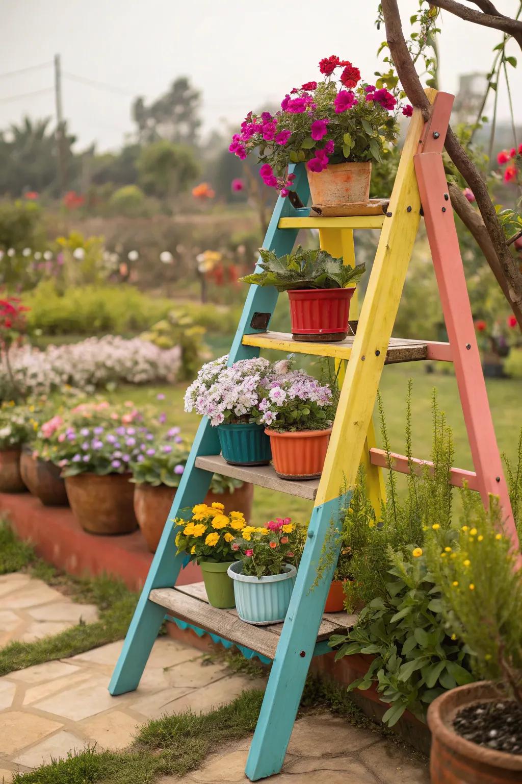 Display your plants with style using a ladder plant stand.