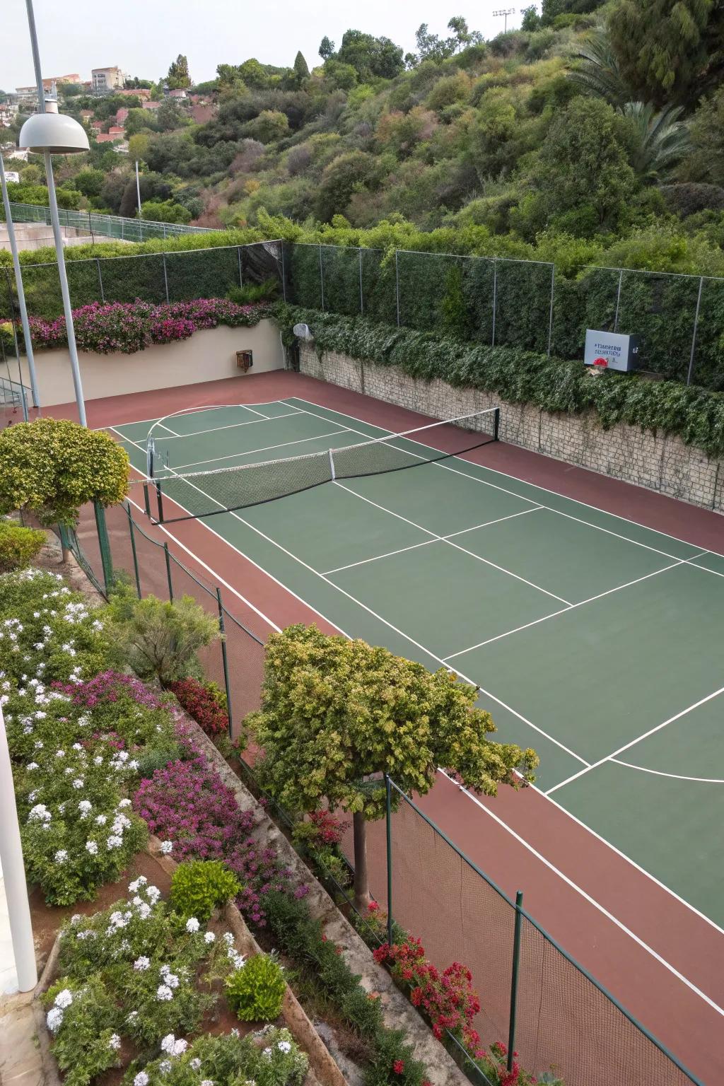 Multifunctional spaces maximize the enjoyment of your tennis court area.