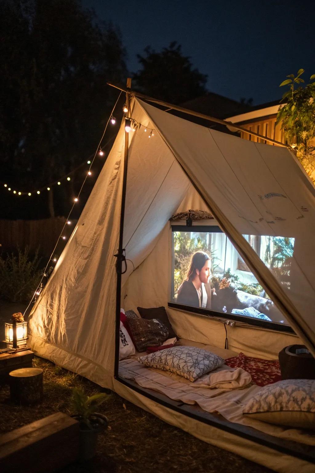 Create a private cinema experience inside your tent.
