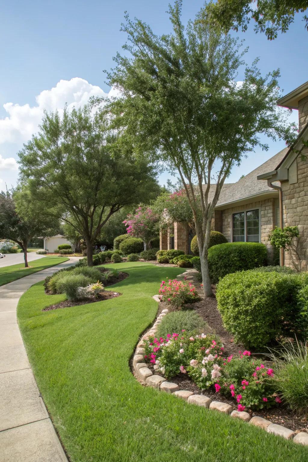 Trees and shrubs providing shade and structure.