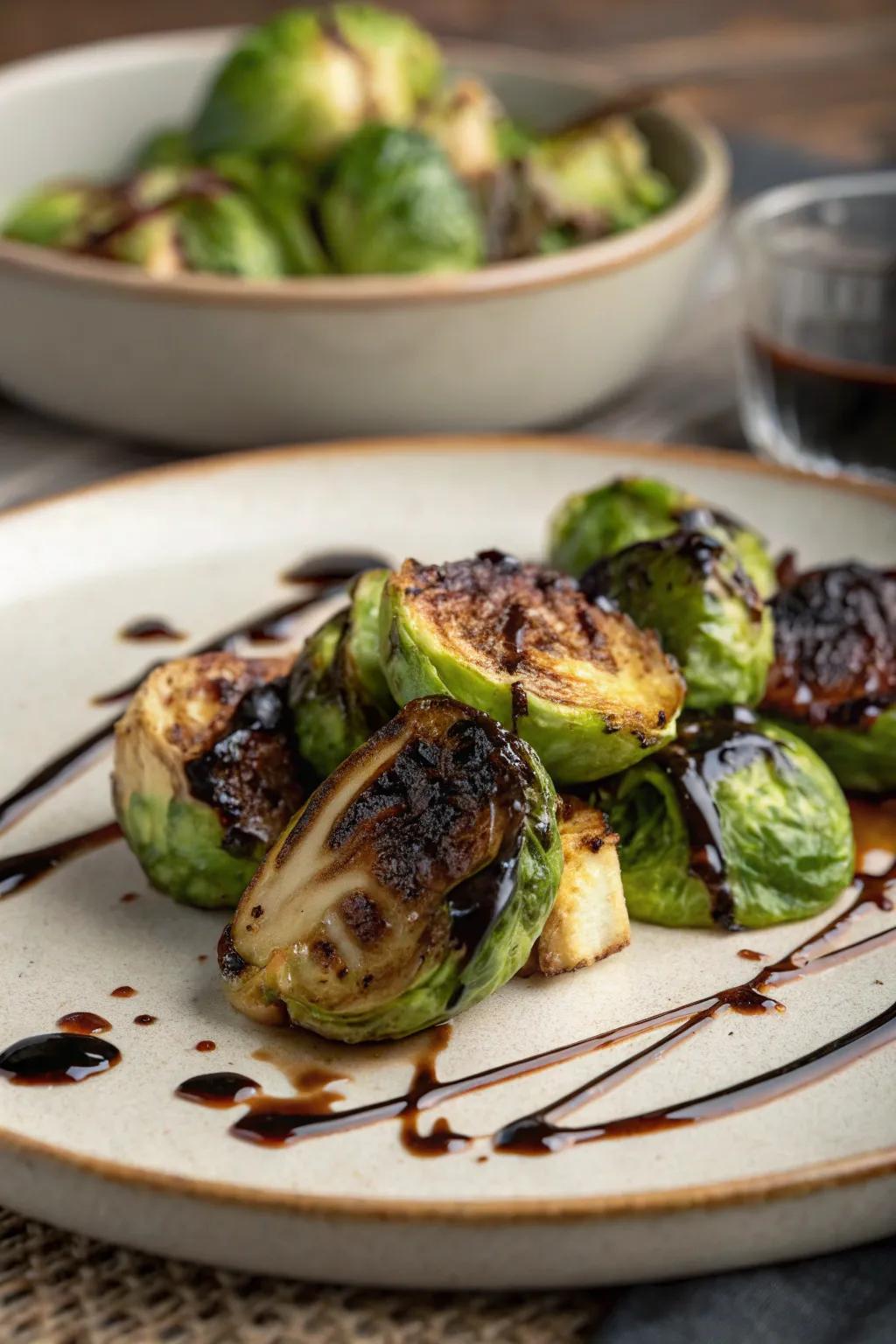 Grilled Brussels sprouts with a tangy balsamic finish.