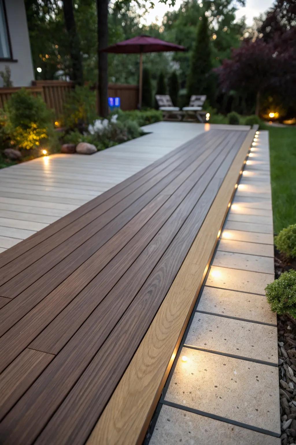 A timber deck celebrating diversity with its varied wood tones.