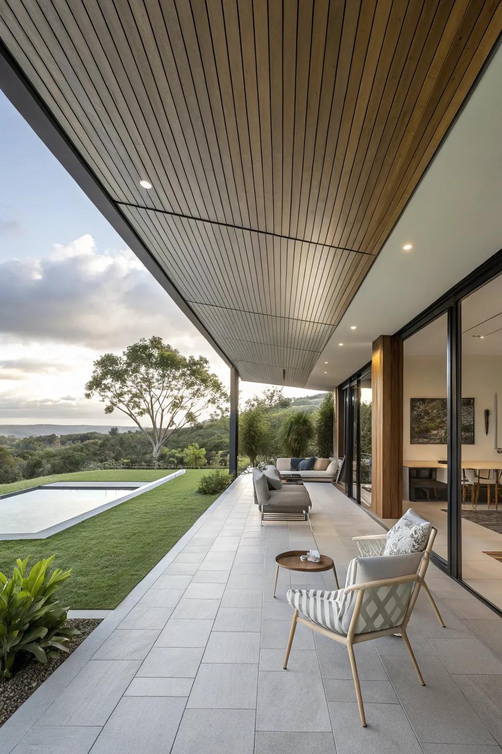 Modern elegance with a sleek tongue and groove ceiling.