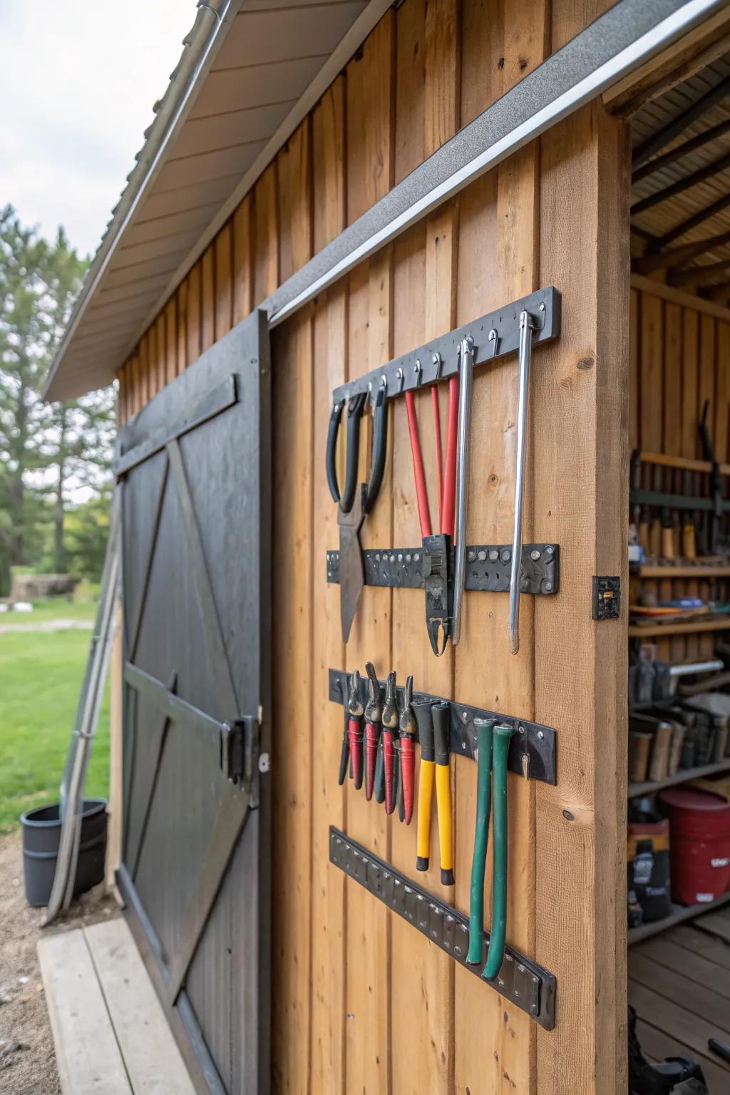 Magnetic strips provide a space-saving tool storage solution.