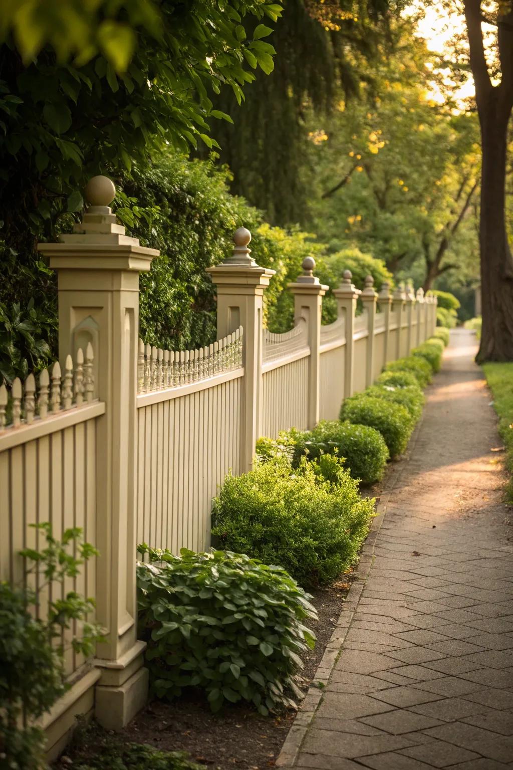 Neutral color palettes offer timeless elegance to garden fences.