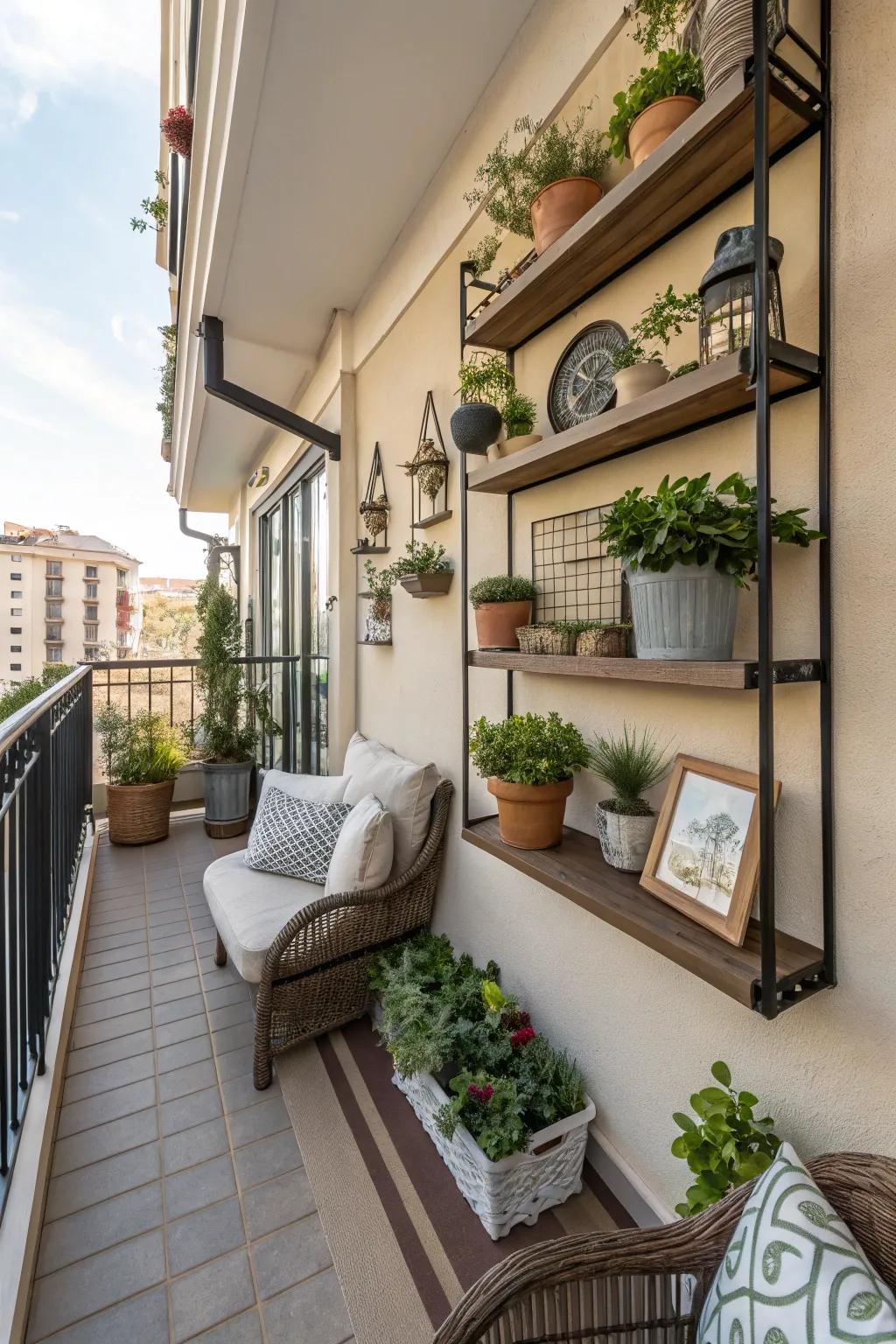 Chic decor elements adding charm to a balcony.