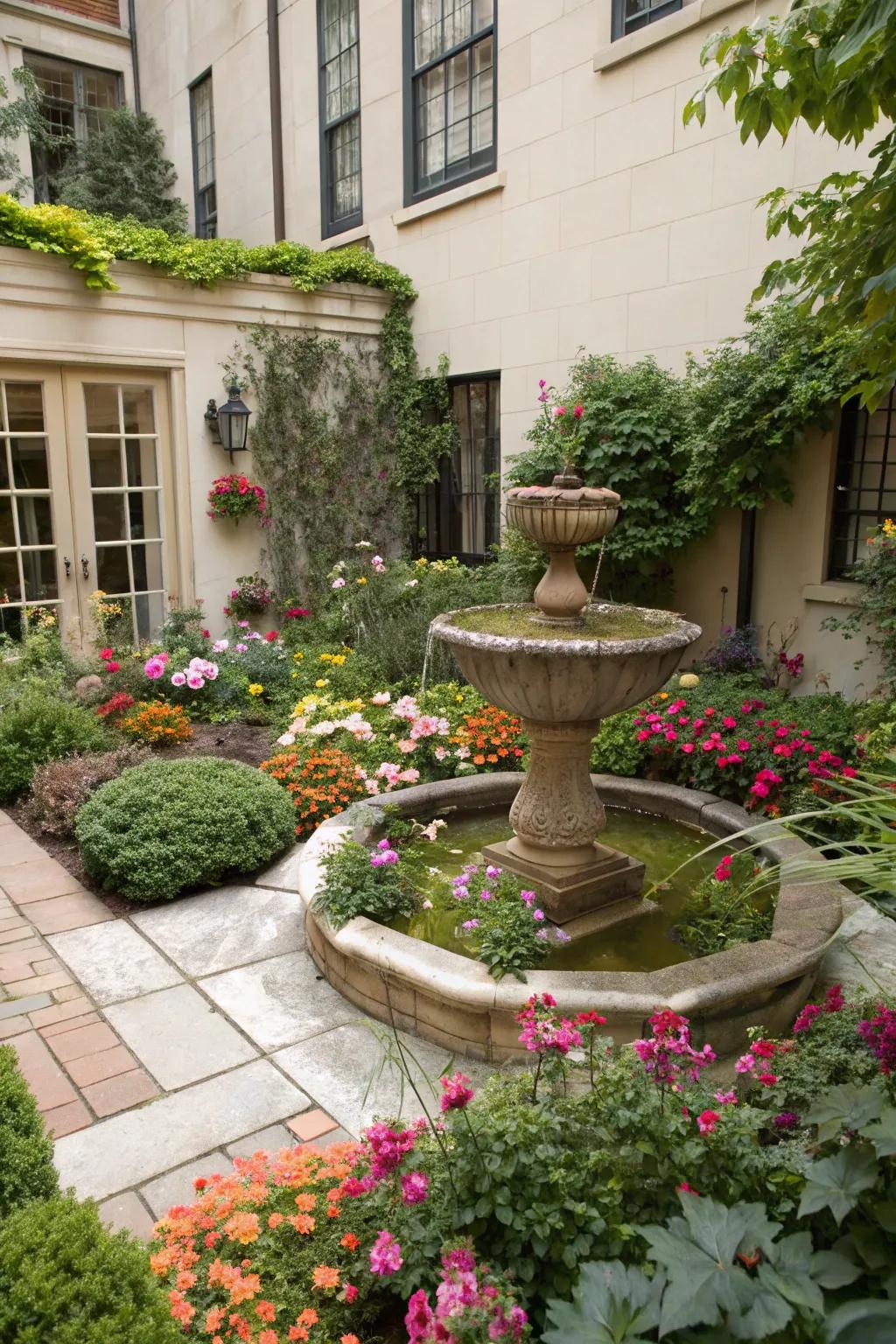 A water feature adds tranquility to any garden.