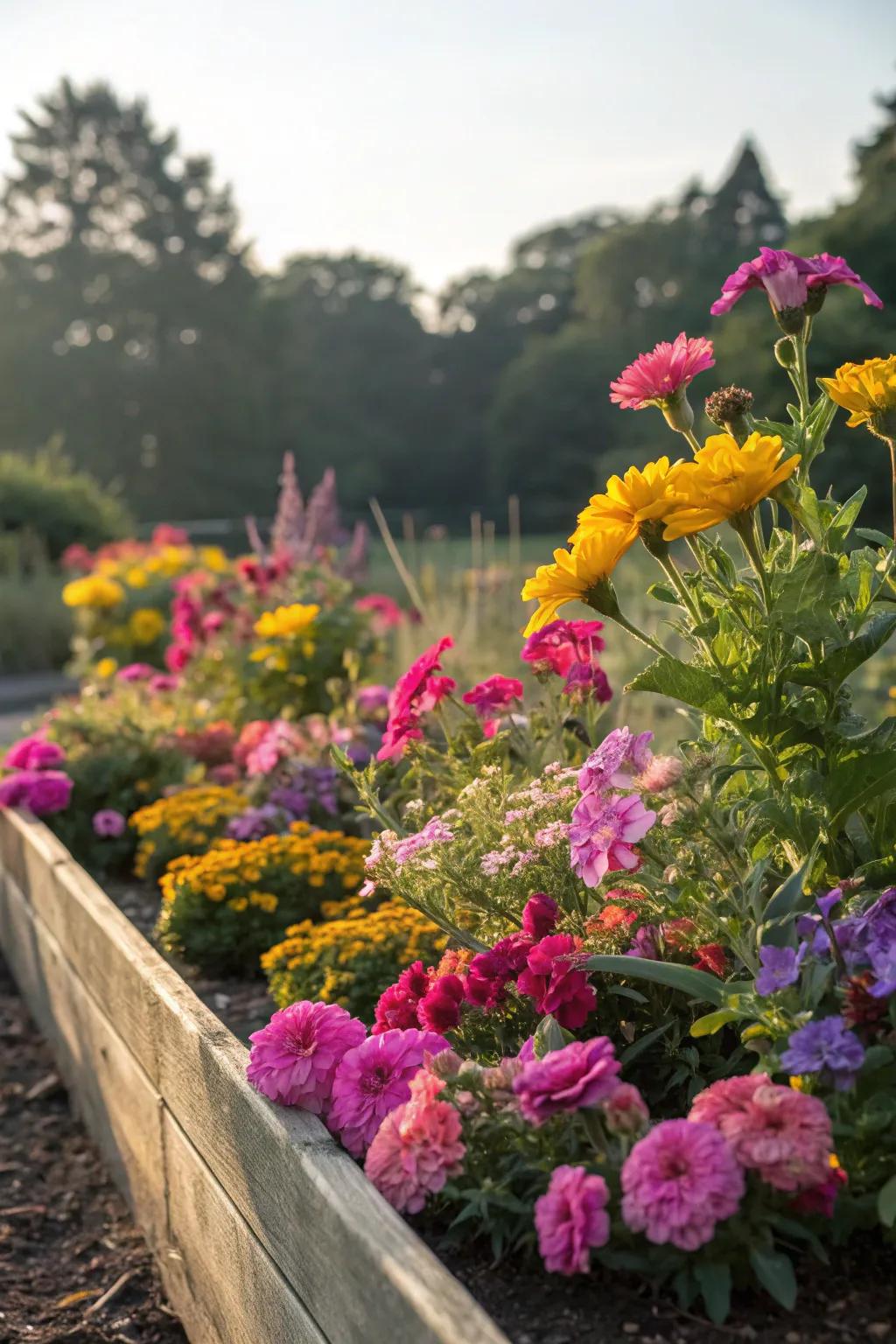 A lush garden bed bursting with vibrant colors.