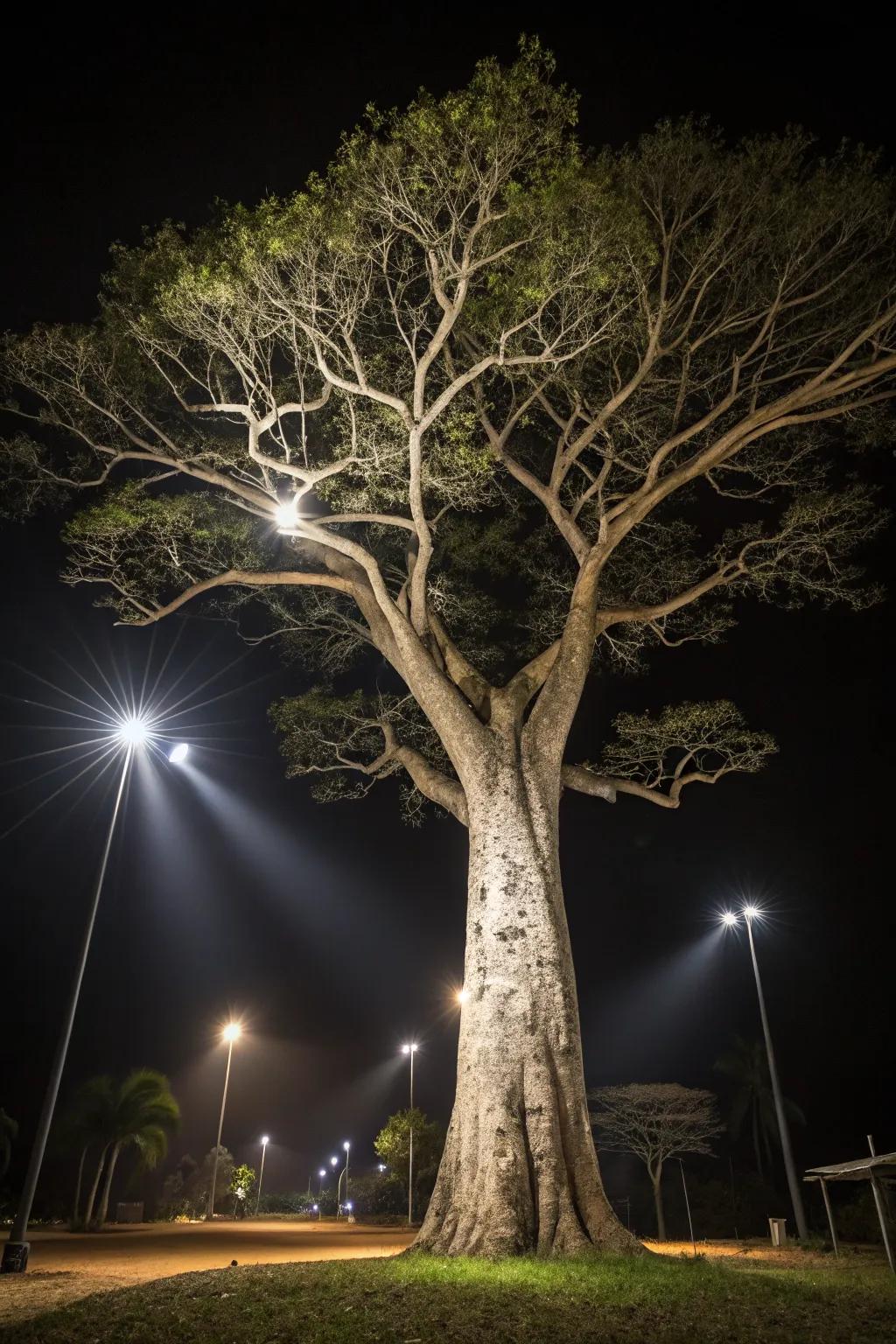 Spotlights draw attention to feature trees.