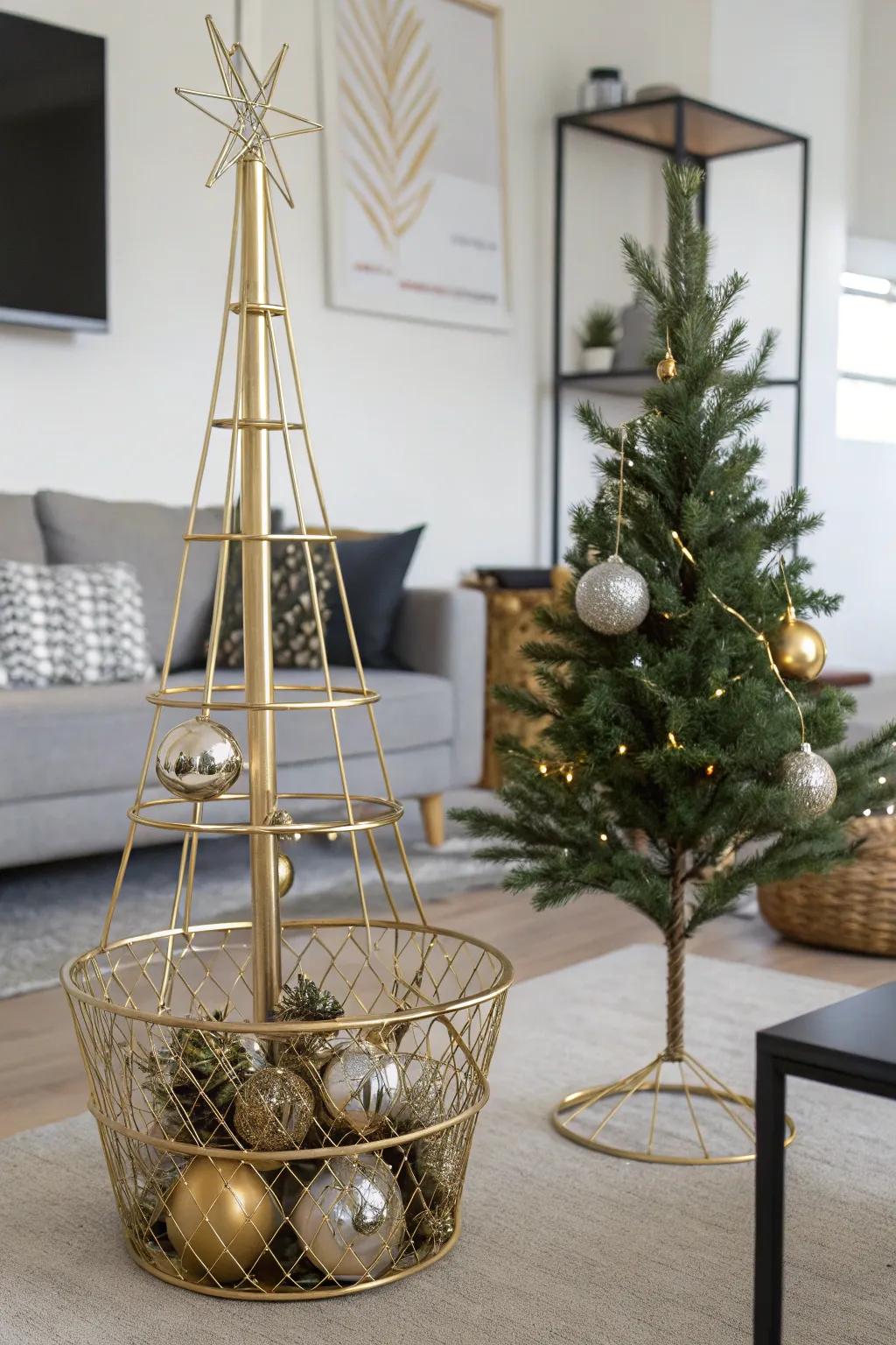 Gold wire baskets add a modern touch to your tree.