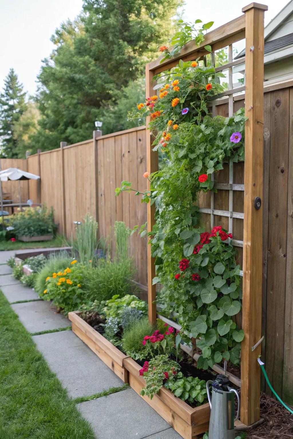 A vertical garden trellis can beautify and conceal.