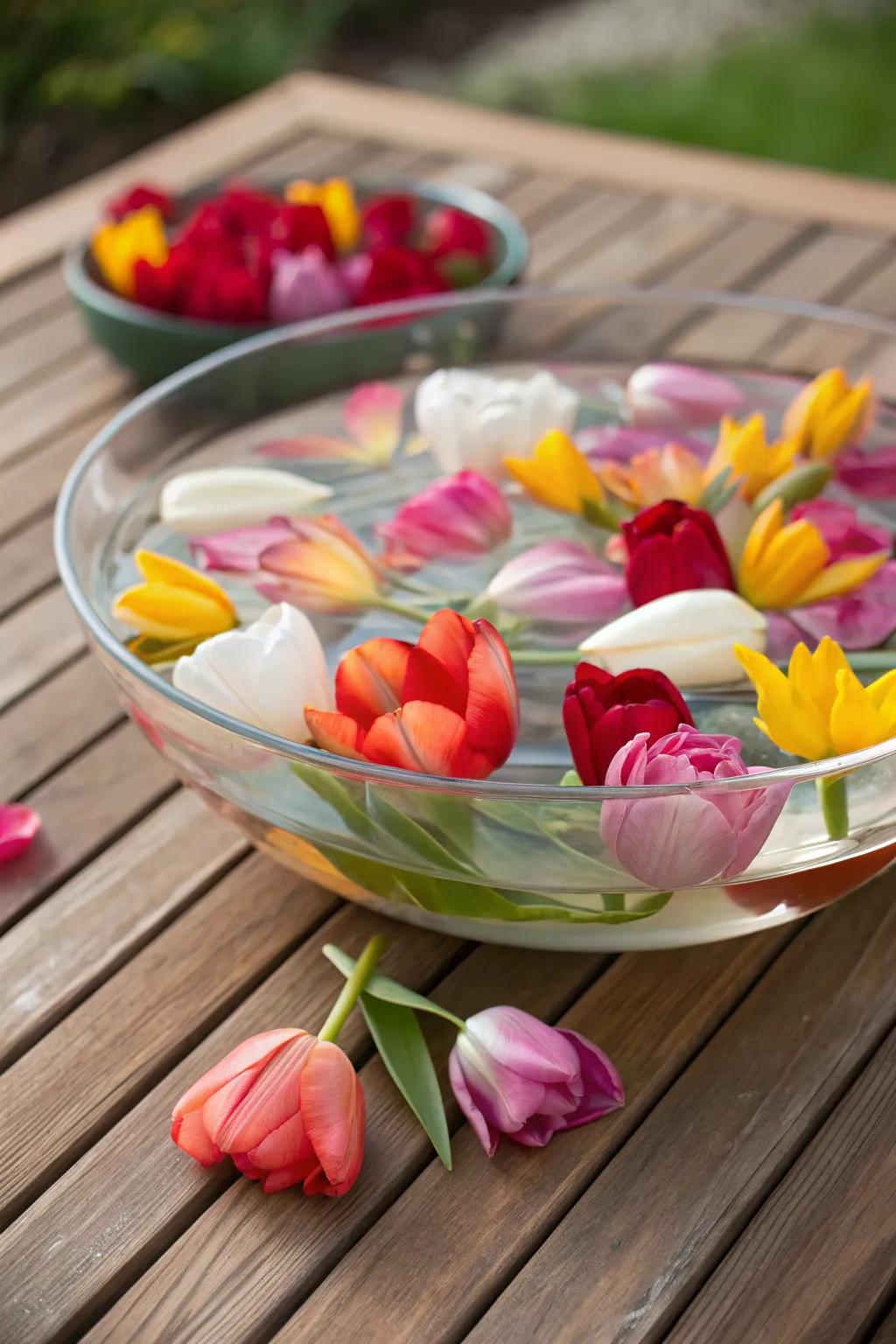 Floating tulips creating a stunning and unique arrangement.
