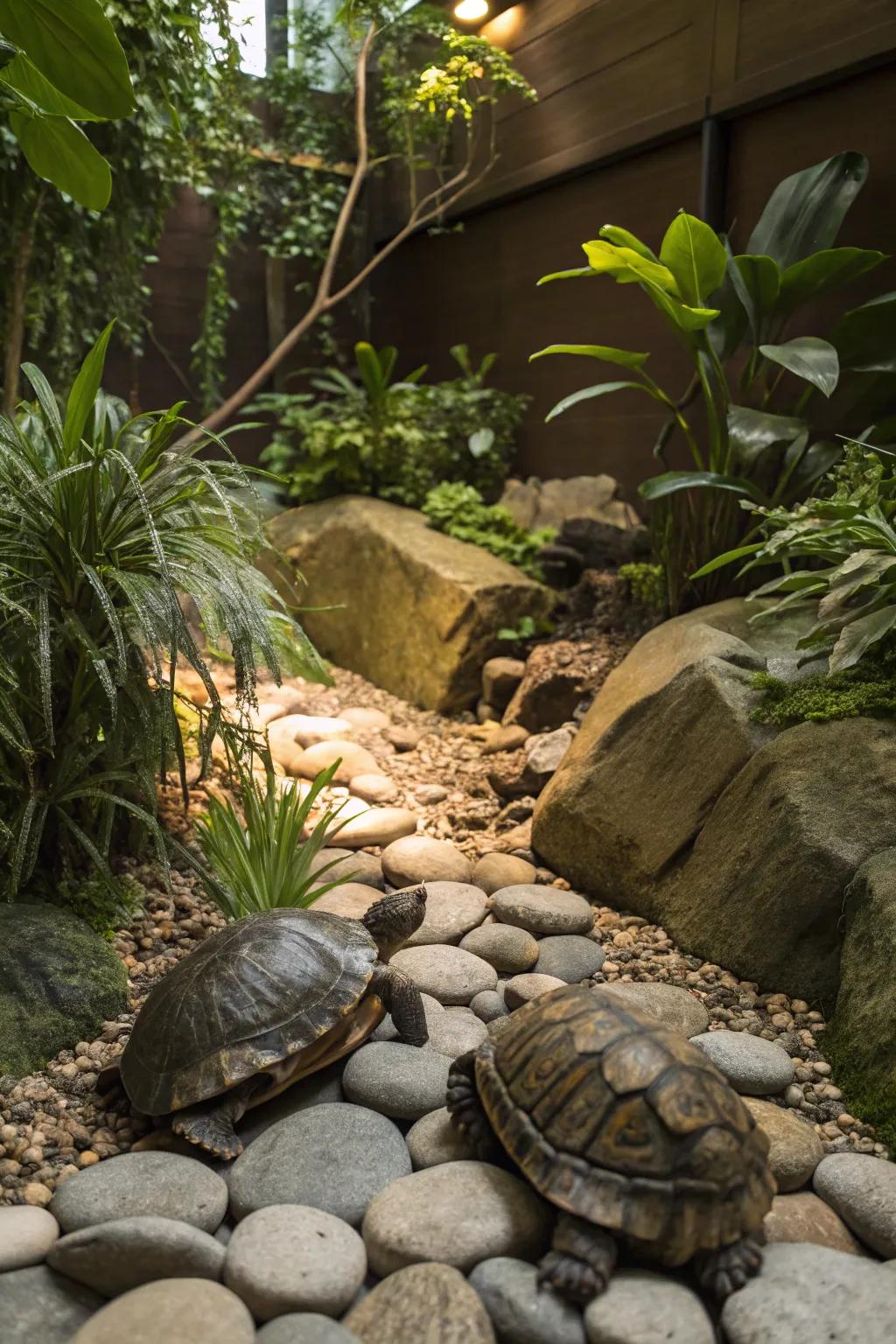 A naturally landscaped turtle enclosure.