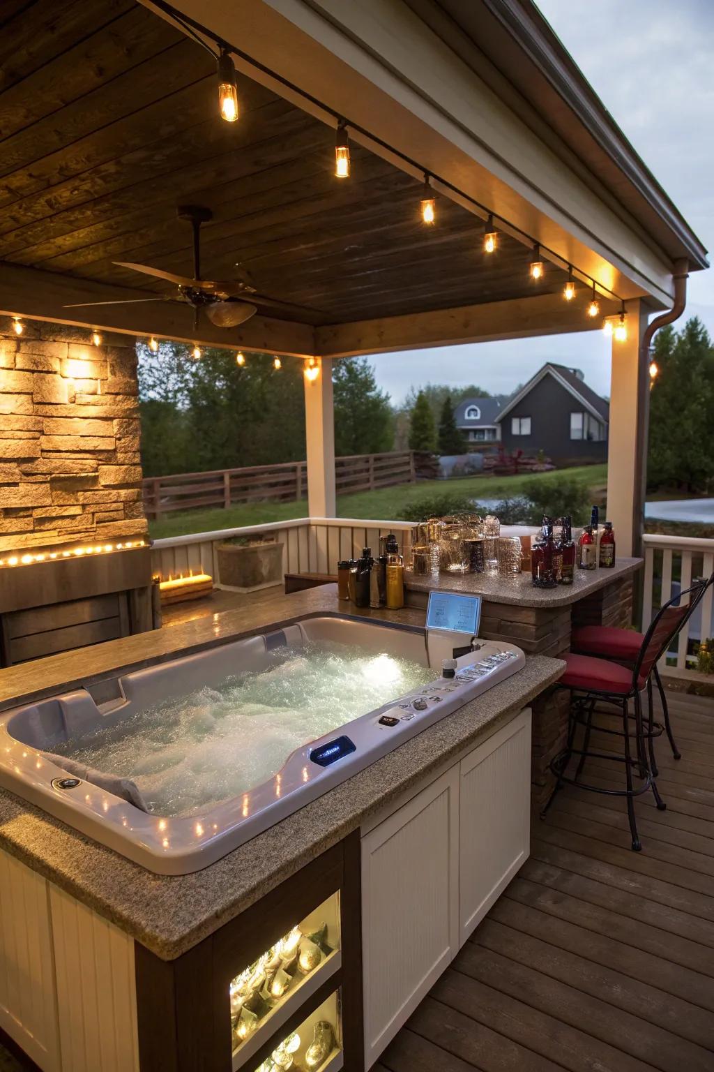 Bar ledges add convenience and style to the hot tub area.
