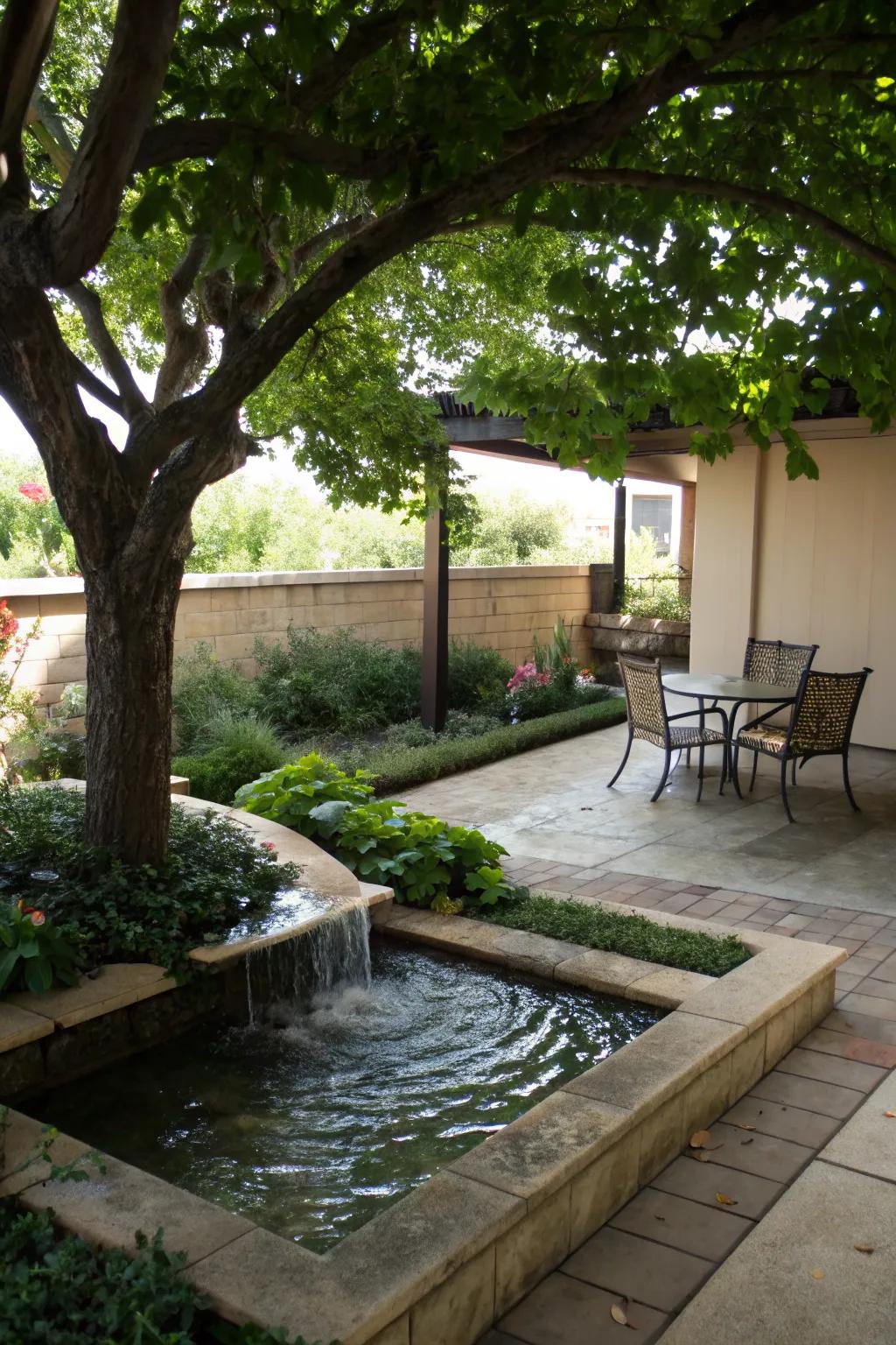 A water feature adds a soothing element to your patio.
