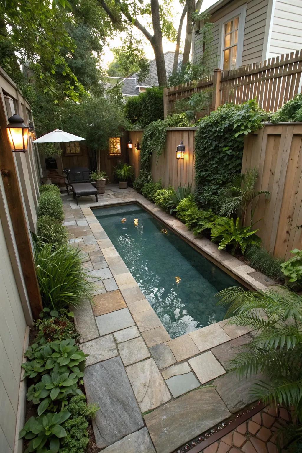 A chic and compact pool design perfectly suited for smaller spaces.