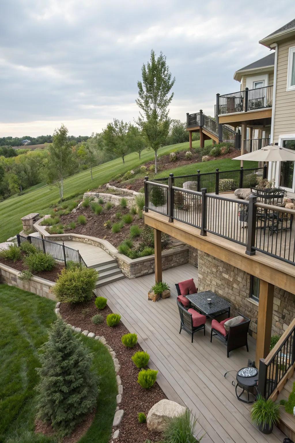 A tiered deck maximizes your outdoor living space.
