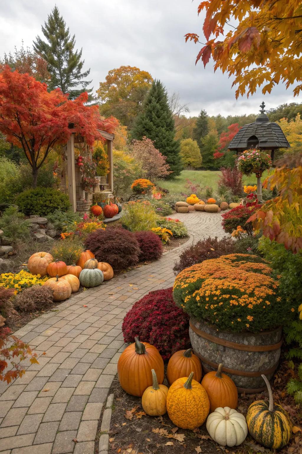 Seasonal decor adds festive flair to gardens.