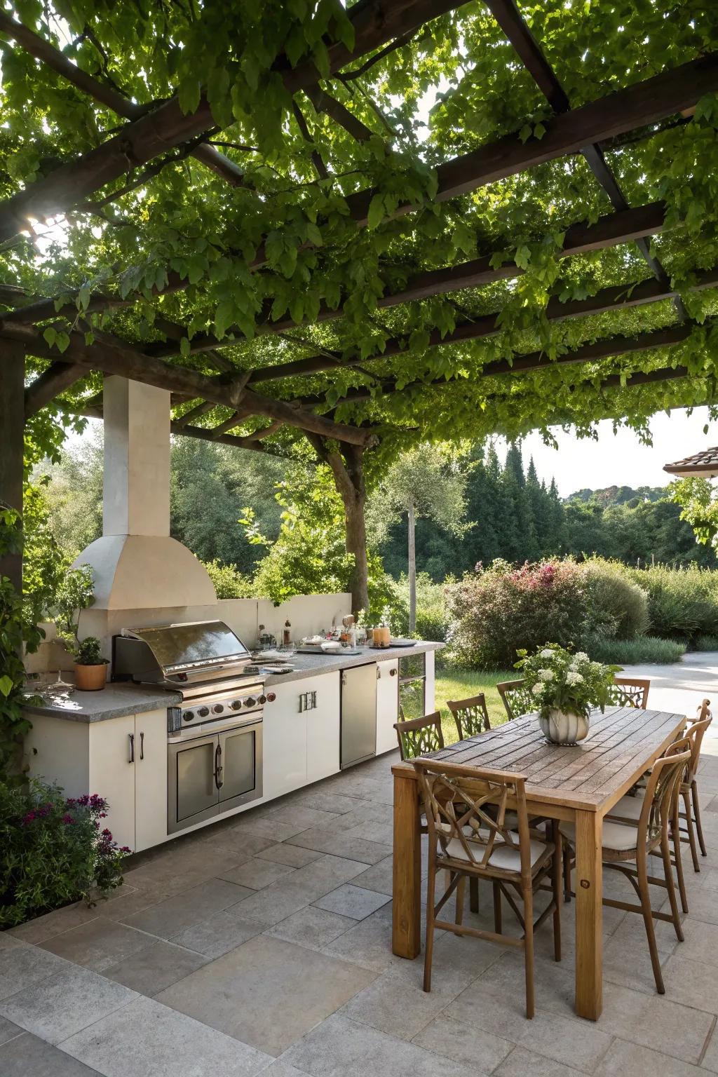 Cook and dine outdoors with a kitchen under your pergola.