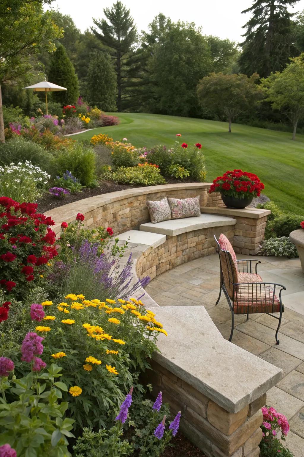 Functional beauty with integrated seating in a retaining wall
