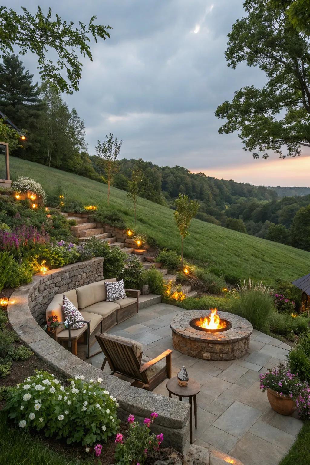 A fire pit offers a warm and inviting place for socializing.