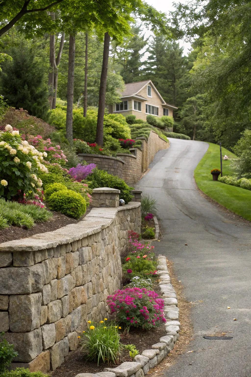 Retaining walls offer support and style to uphill driveways.