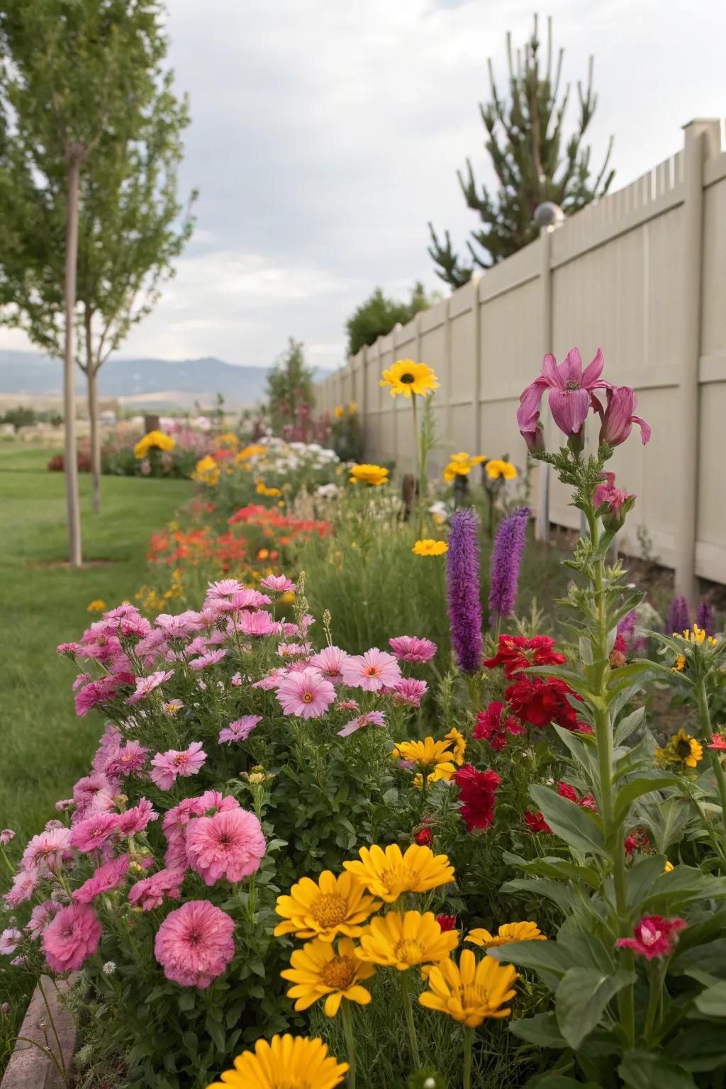 A vibrant flower bed full of color in a Utah backyard.