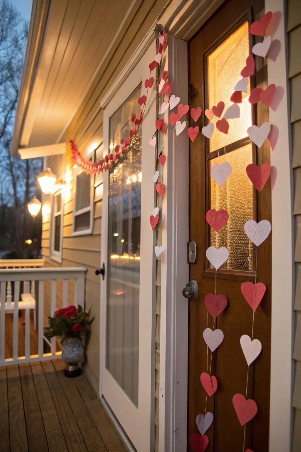 A garland of paper hearts adds a sweet and simple touch to your entrance.