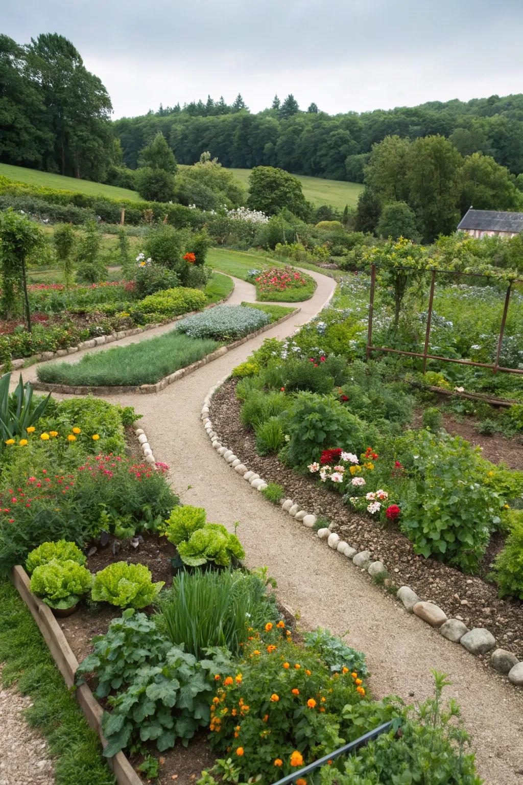Integrate paths with green spaces for a natural garden flow.