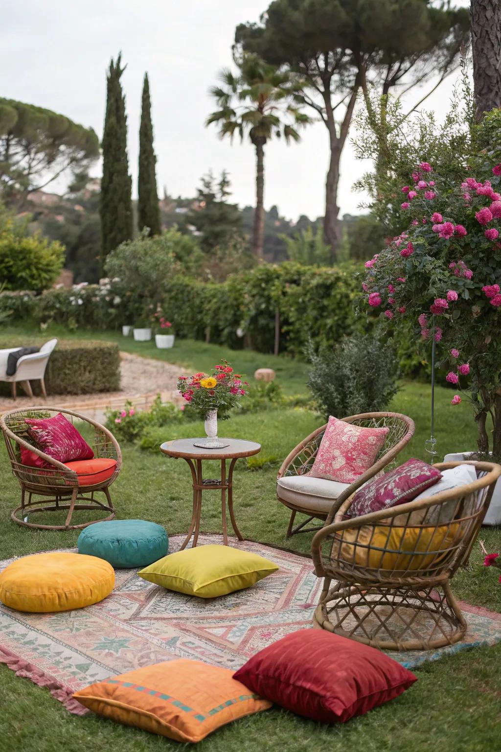 A mix of seating options invites guests to relax and enjoy the party atmosphere.