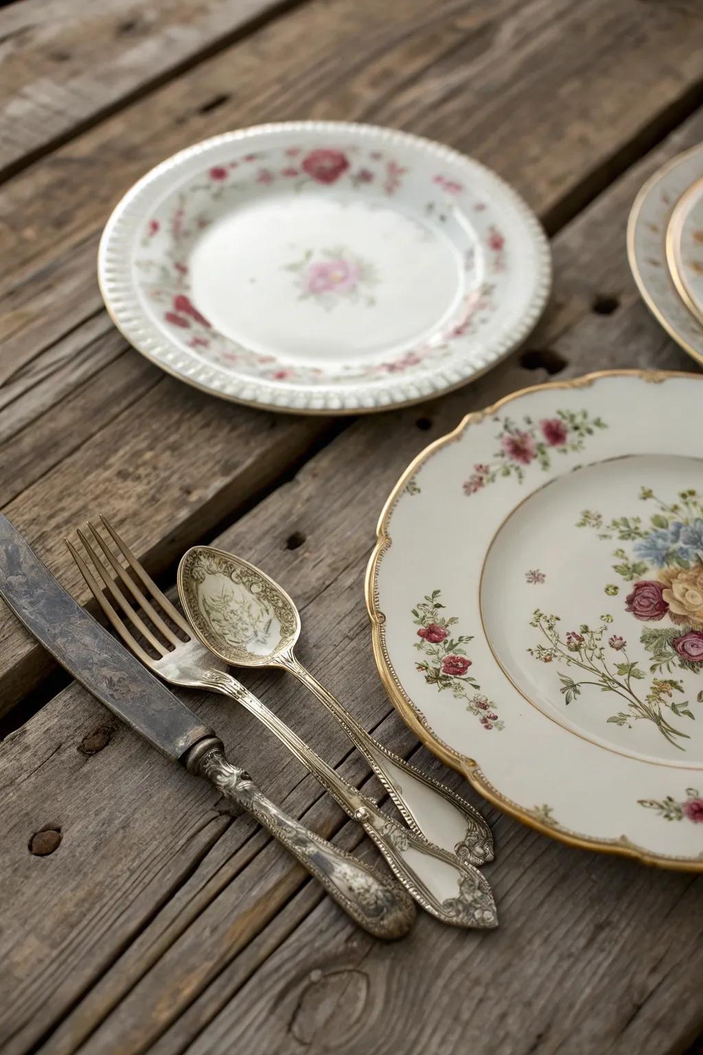 Antique tableware elevates your picnic dining experience.