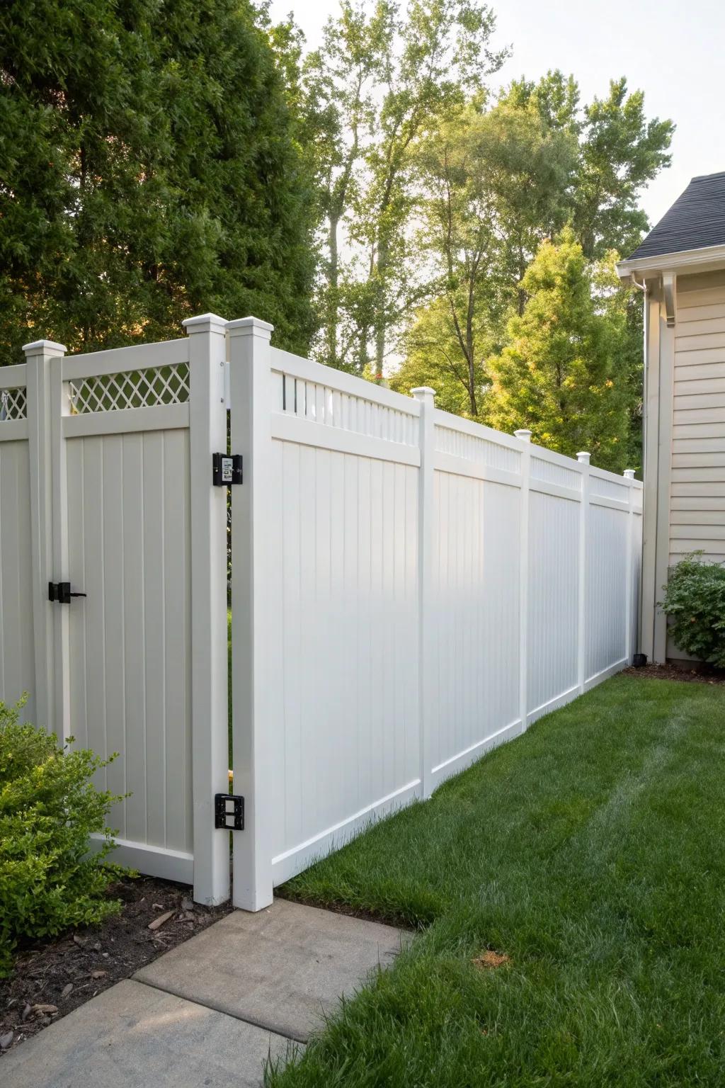 Enjoy seclusion with a tall privacy-focused vinyl gate.