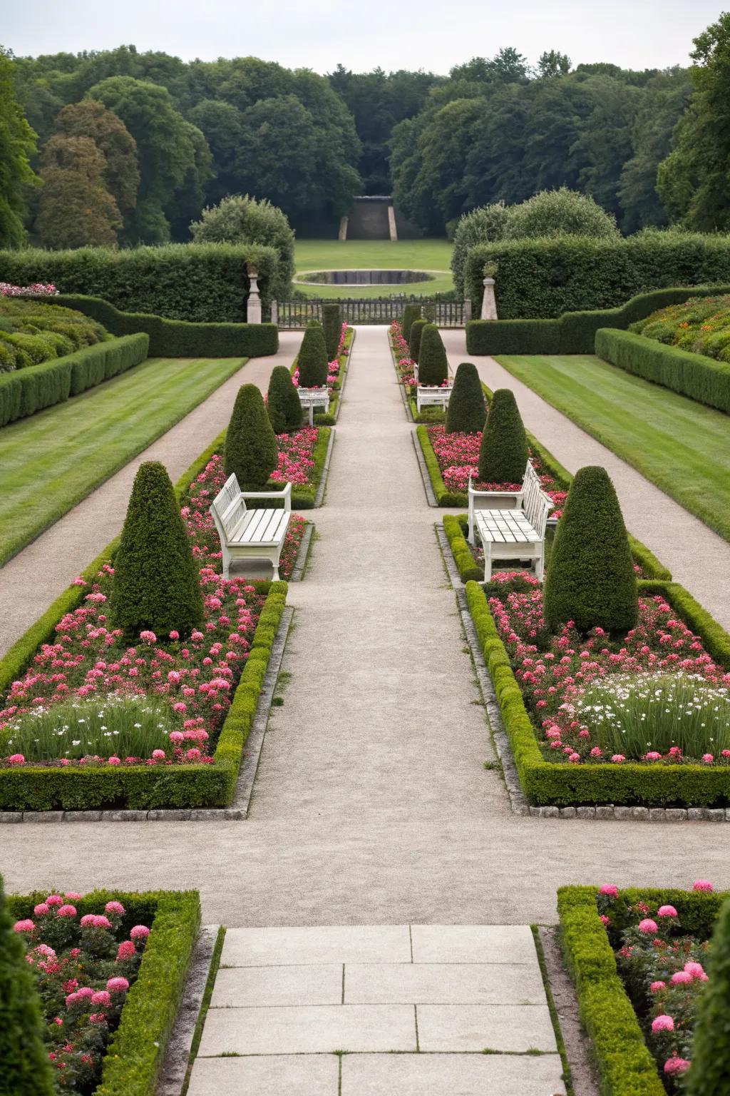 A formal pathway that exudes elegance and order.