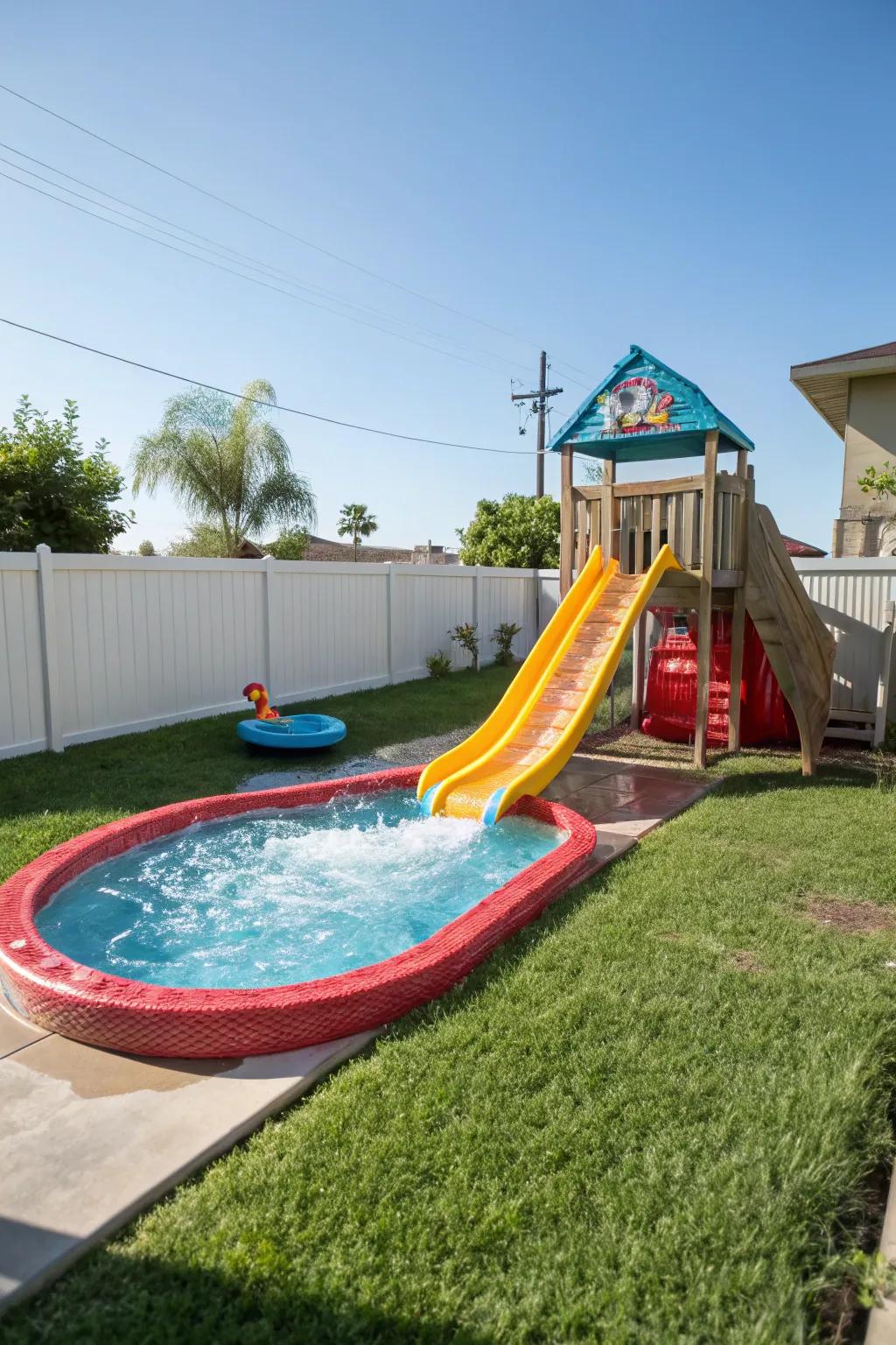 Perfect for toddlers: a small water slide with a gentle splash.