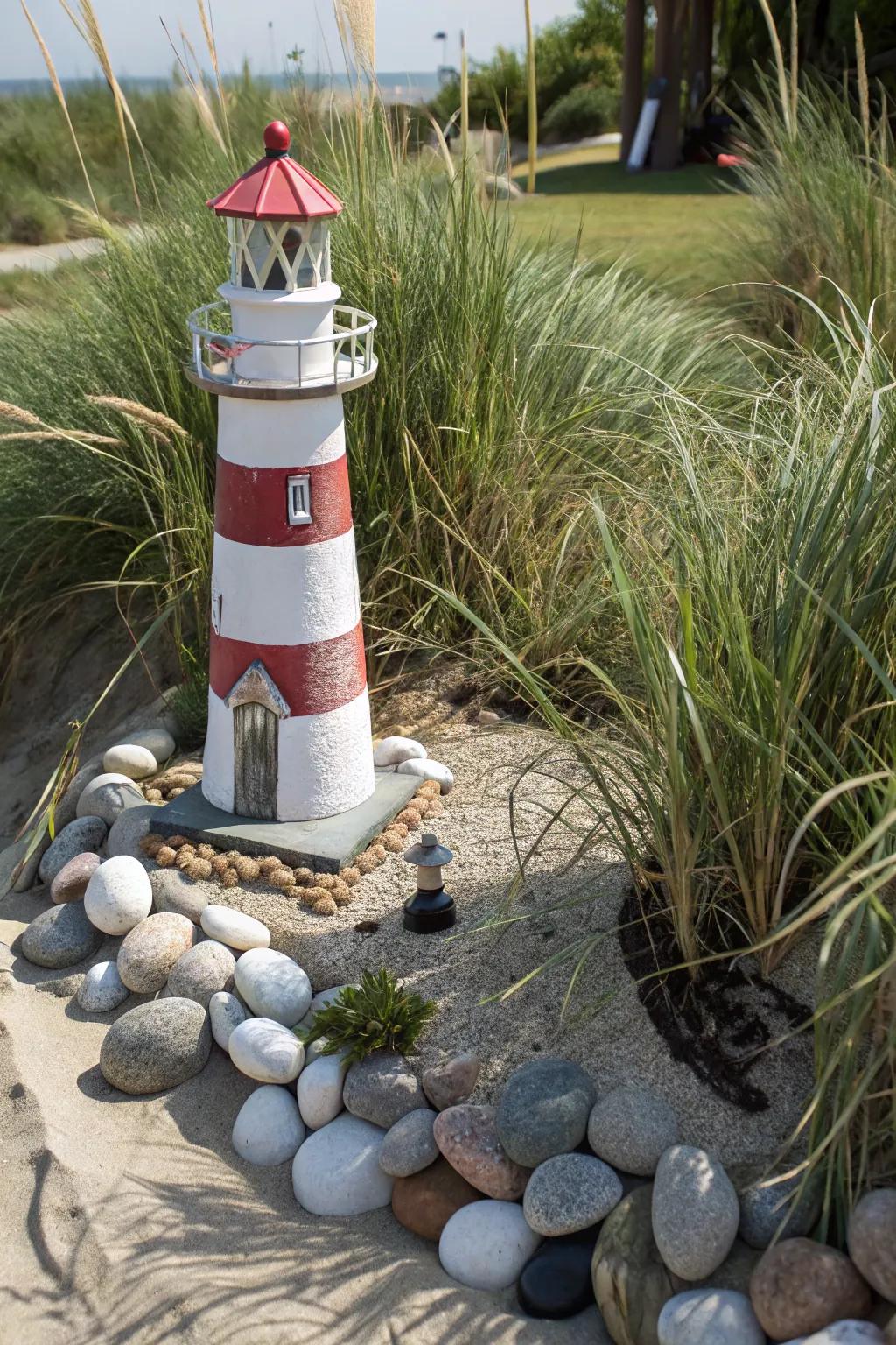 A lighthouse cover adds coastal charm to your garden.