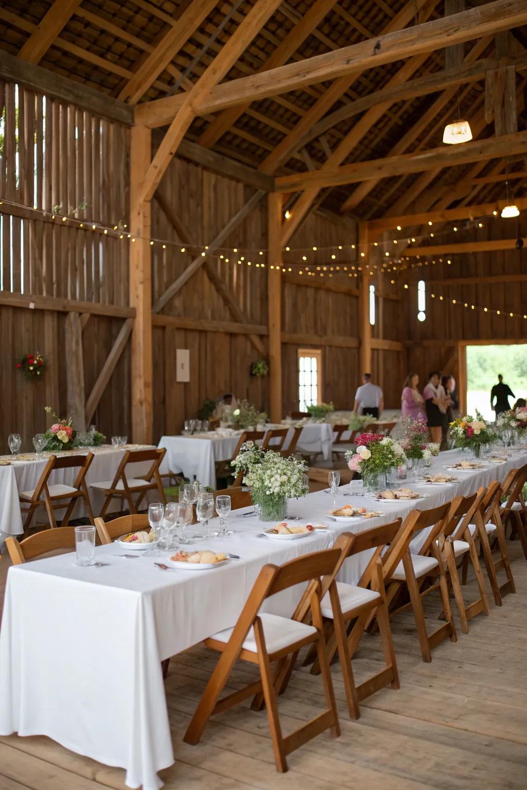 Rustic wooden tables and chairs for an authentic feel.