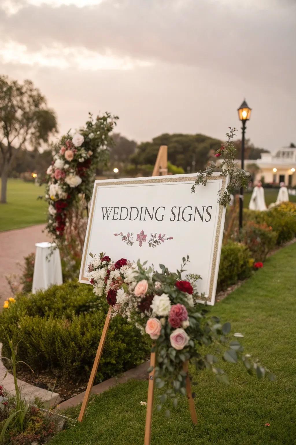 Charming personalized signs guide guests through the garden.