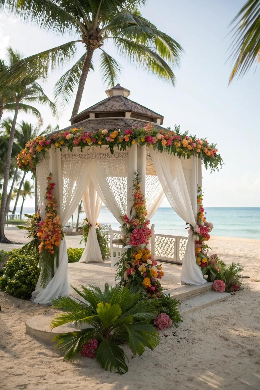 Capture island vibes with tropical decor for your beach ceremony.