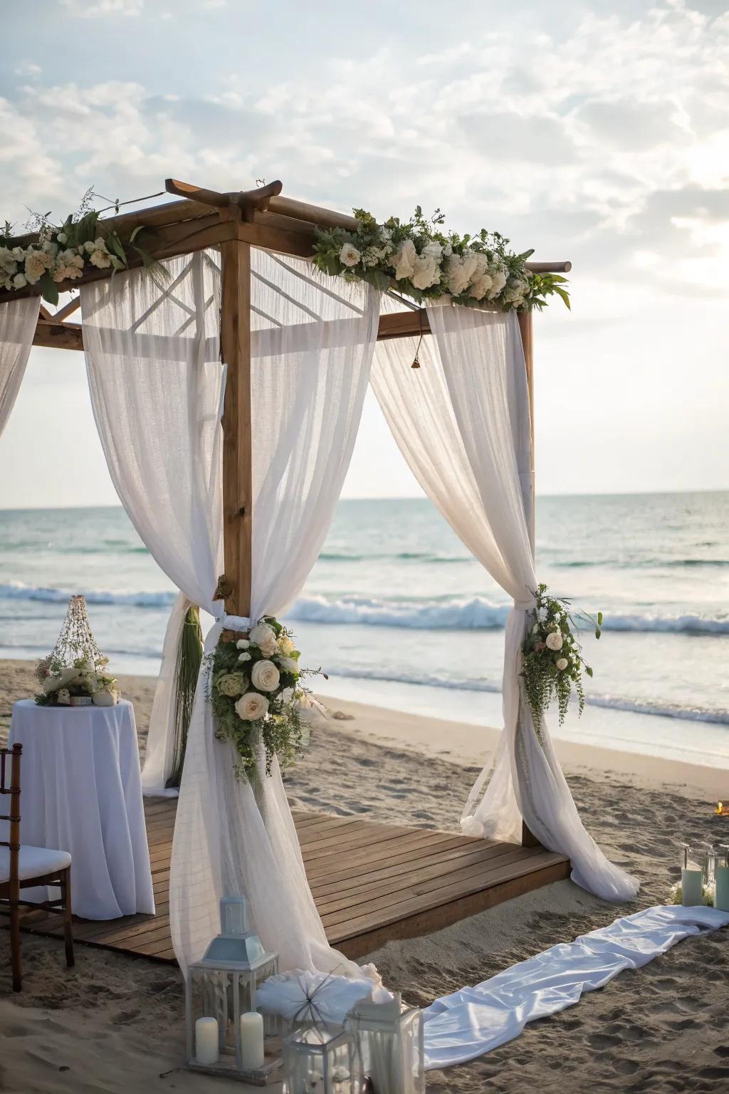 The ocean provides a breathtaking backdrop for this beachside gazebo.