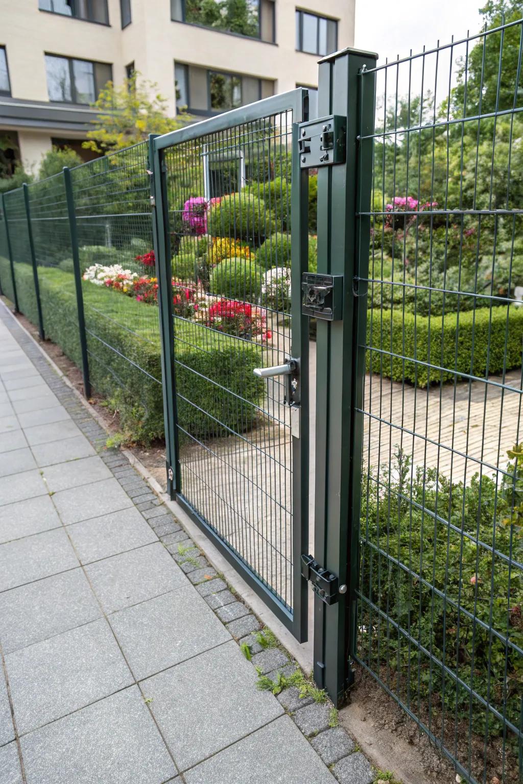 Security and style go hand in hand with this chic welded wire gate.