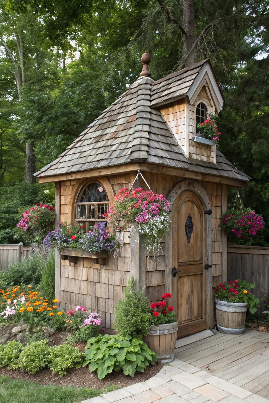 Step into a storybook world with this enchanting cottage-style pump house.